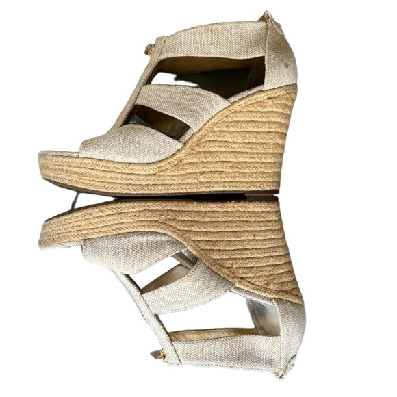 Michael Kors Beige Platform Wedge Espadrille Sandals Size 10 Strappy Open Toe - Picture 12 of 12